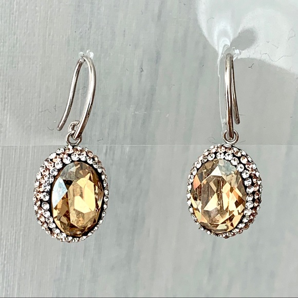 CITRINE crystal pave rhinestone oval 925 earrings - Picture 4 of 6
